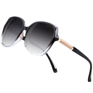 Oversized Square Sunglasses Sparkling Composite Shiny Frame-Black